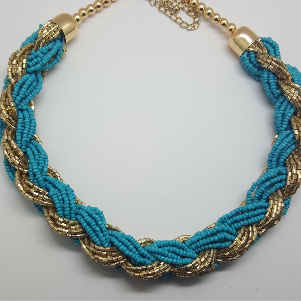 Blue and Gold beaded Necklace